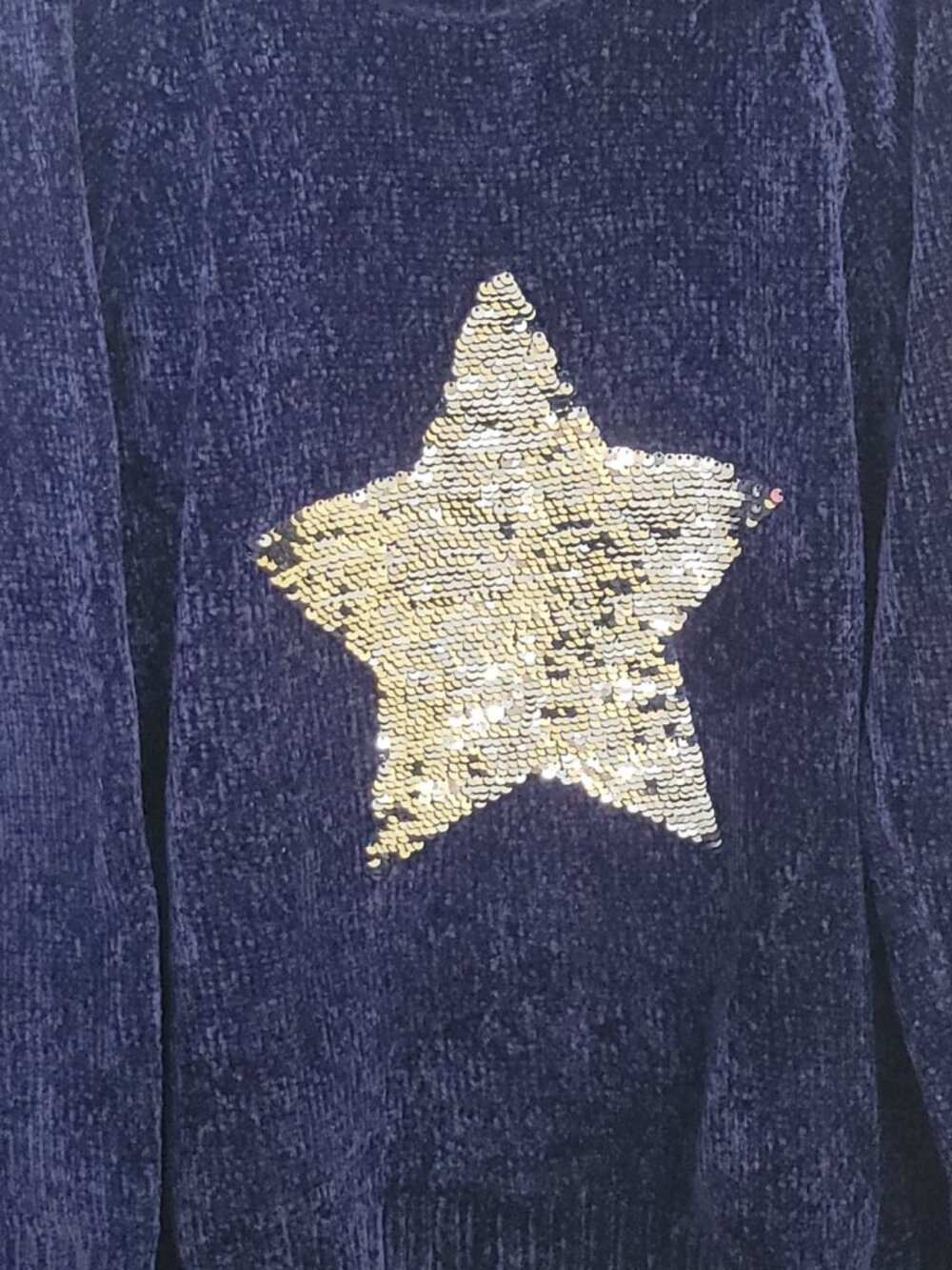 Justice Girls Flip Sequin Chenille Sweater Navy Blue Size 14/16 - Picture 9 of 9